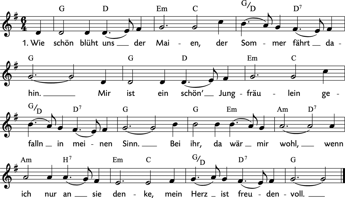 Noten 'Wie schön blüht uns der Maien'