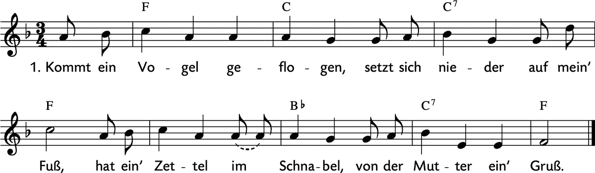 Noten 'Kommt ein Vogel geflogen'