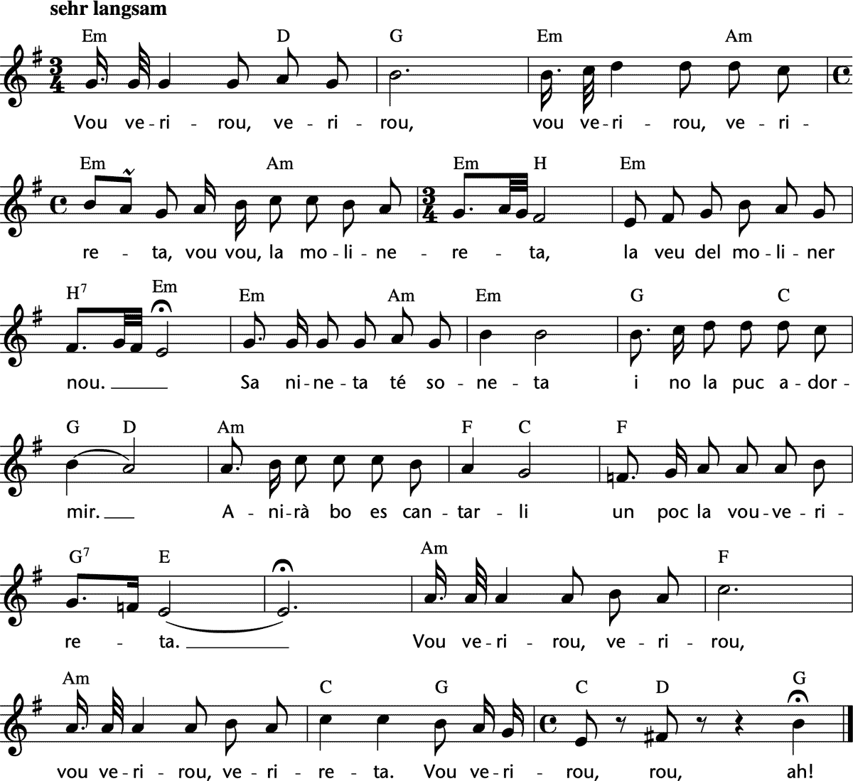 Noten 'Vou veri rou'