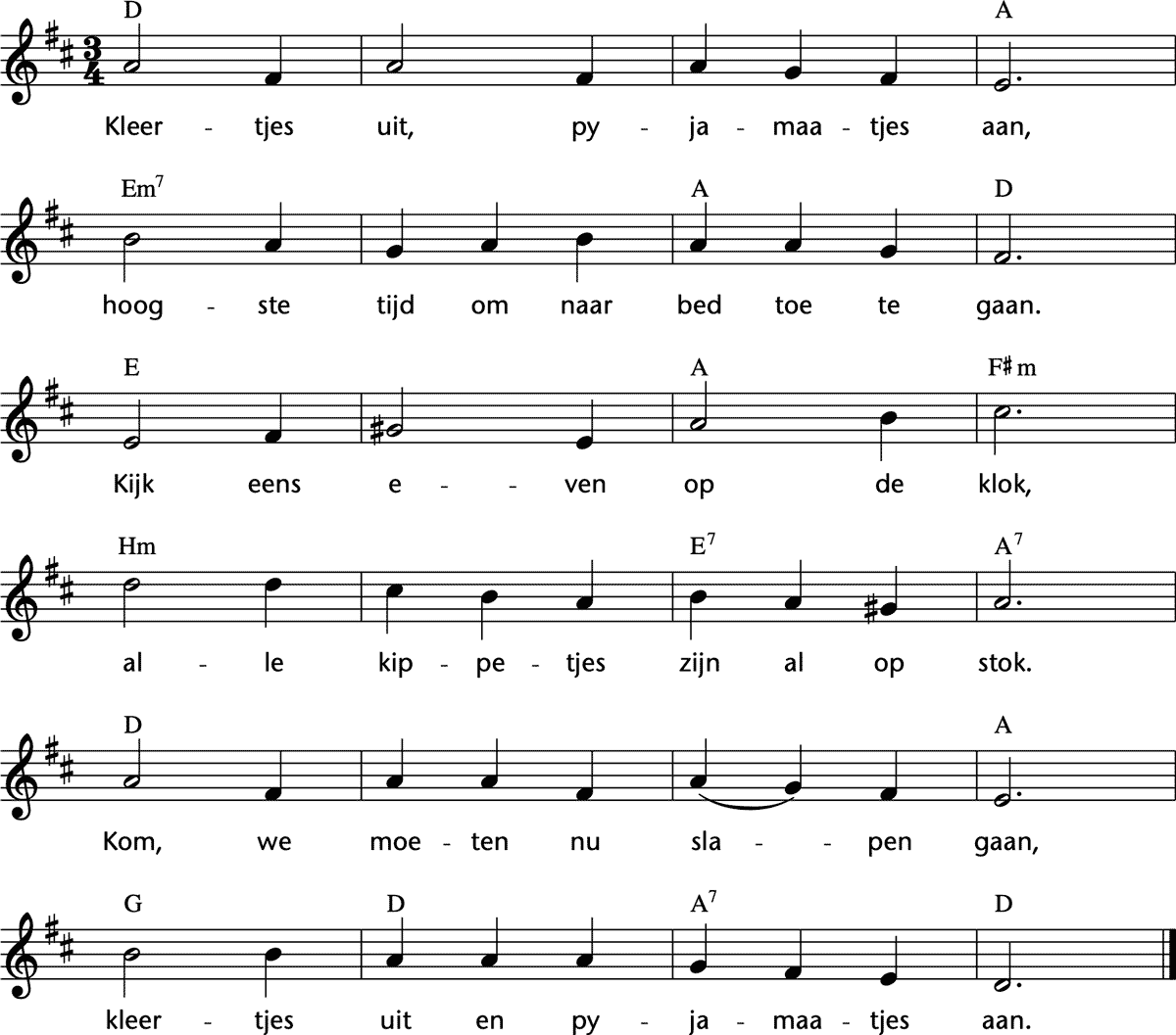 Noten 'Kleertjes uit, pyjamaatjes aan'